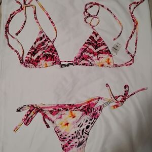 GIA Pink Floral Animal Print Triangle Bikini Set